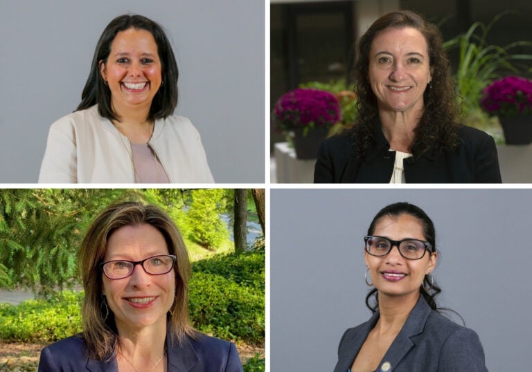 A grid collage of four women in professional attire posing for headshots