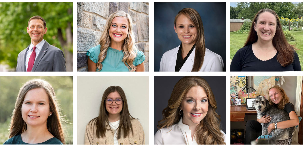 collage of eight students headshots